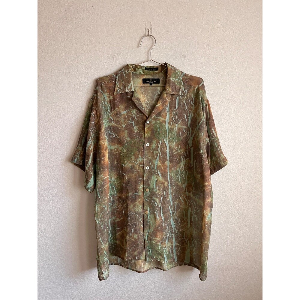 BUGATCHI Uomo Marble Print Sheer Mesh Camp Shirt Size LARGE